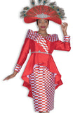 Elite Champagne 6159 red checker board skirt suit