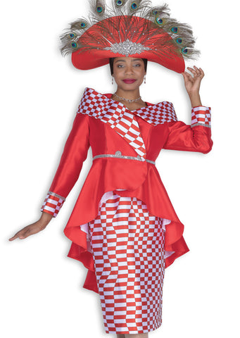 Elite Champagne 6159 red checker board skirt suit