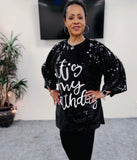 Black It's My Birthday Sequin Jersey