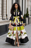 Black Floral Border Maxi Dress