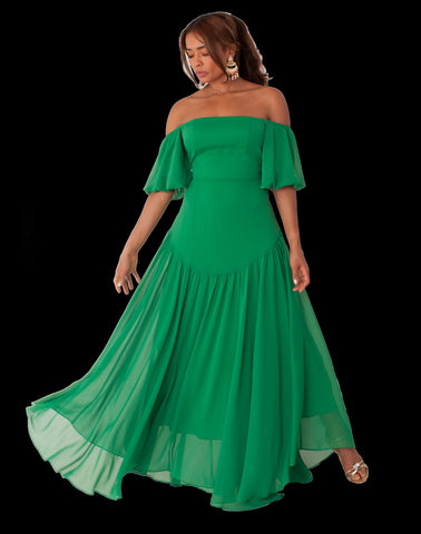 For Her NYC 82315 green cold shoulder maxi dress
