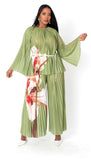 For Her NYC 82907 green pleated pant suit