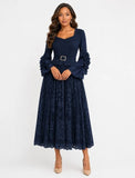 For Her NYC 83463 navy blue pleated maxi dress