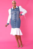 For Her NYC 82085 puff sleeve denim dress