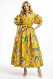 Floral Yellow Puff Sleeve Maxi Dress