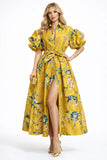 Yellow Floral Puff Sleeve Maxi Dress