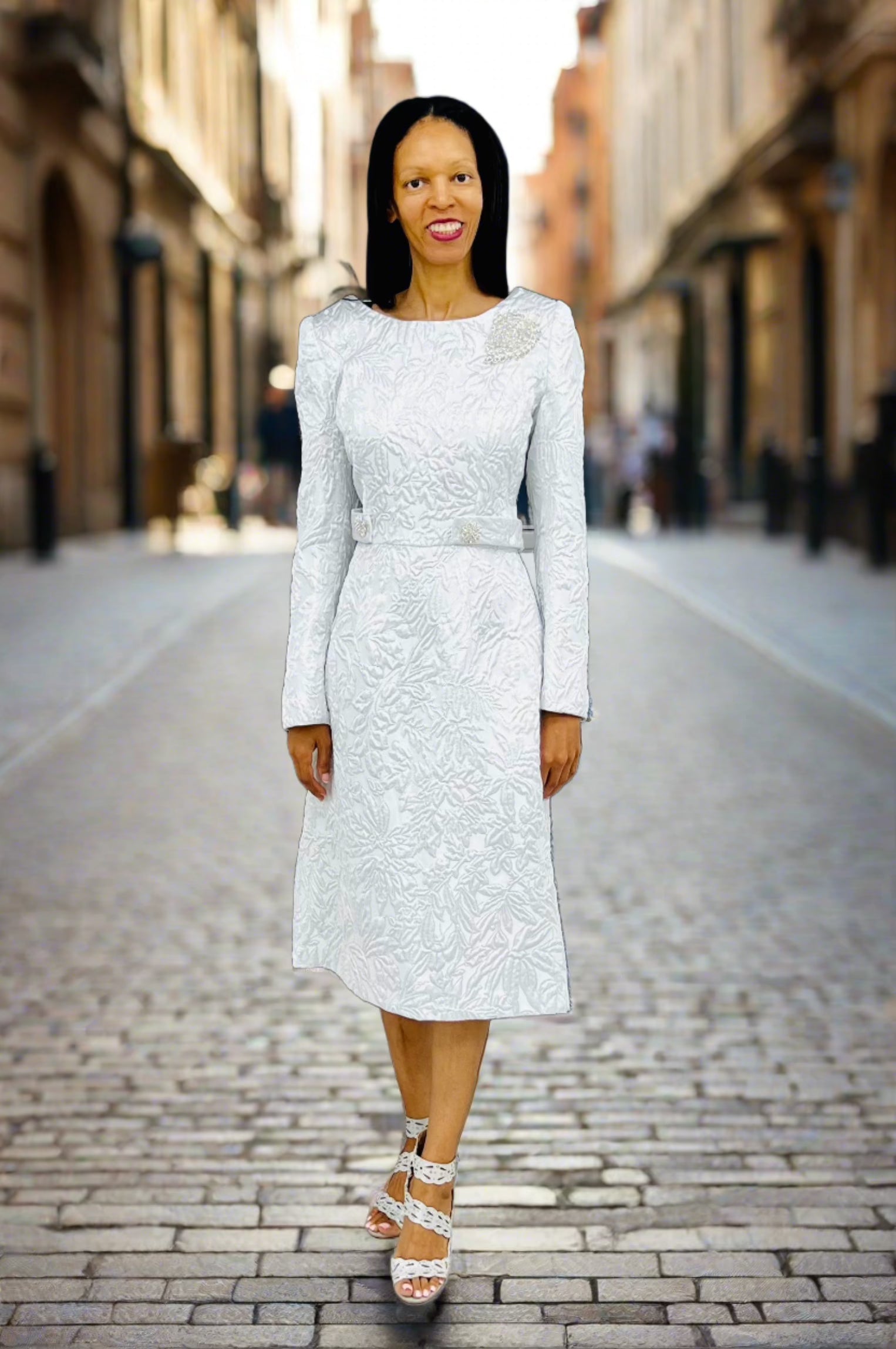 White Church Dresses Tally Taylor Dress Suits Satin Dress With Rhinestone  Brooch Ivory 14