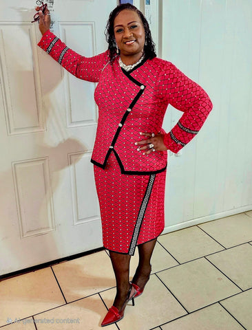 Donna Vinci Knit 13451 red skirt suit