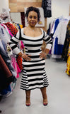 puff sleeve striped midi dress