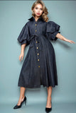 Denim Puff Sleeve Maxi Dress