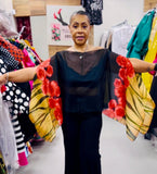 Black Chiffon Floral Scarf