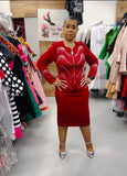 Lisa Rene 214YJ red scuba skirt suit