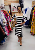 Striped puff sleeve midi dress