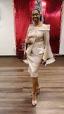 Dorinda Clark 309791 chapgne gold bell sleeve dress