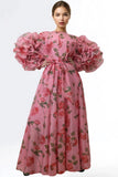 Pink Floral Ruffle Sleeve Dress