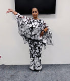 Mesh Floral Couture Scarf Pant Set