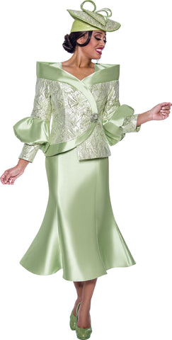GMI 10152 green jacquard skirt suit