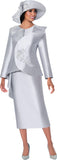 GMI 400572 silver silky twill skirt suit