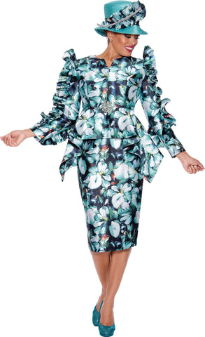 GMI 9862 Green Floral Print skirt suit