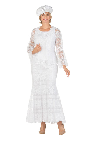 Giovanna 0974 white lace skirt suit