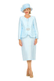 Giovanna 0980 silky twill ice blue skirt suit