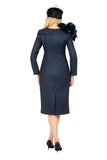 Giovanna D1715 jacquard navy blue midi dress