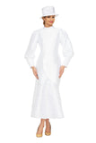 Giovanna D7217 White Silky Twill Bubble Sleeve Asymmetric Dress