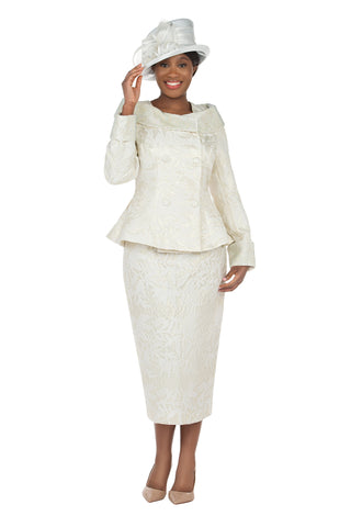 Giovanna G1162 white brocade skirt suit