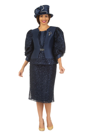 Giovanna G1201 navy blue lace skirt suit