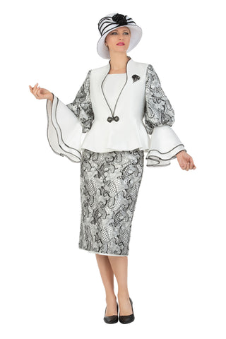 Giovanna G1205 white lace skirt suit