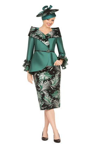 Giovanna G1312 hunter green jacquard skirt suit