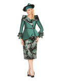 Giovanna G1312 green jacquard skirt suit