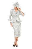 Giovanna G1326 silver brocade skirt suit
