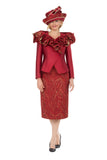 Giovanna G1339 cranberry red brocade skirt suit