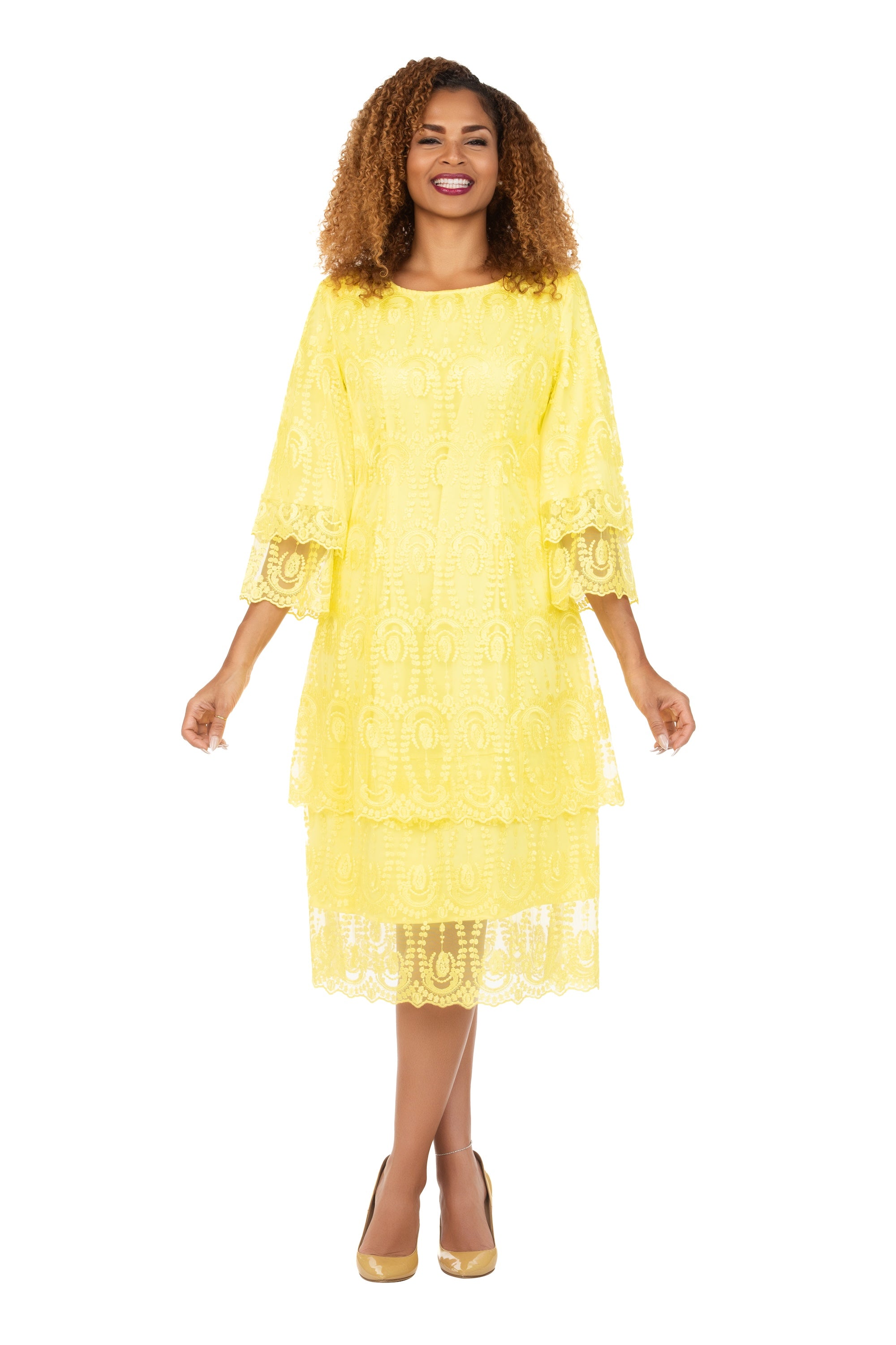 yellow lace dress long sleeve New Elegant And High End Long Sleeve Elegant Wedding Guests Dresses Casual Lace  Dresses Women Women's Casual Dress Yellow M