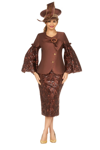 Giovanna G1304 chocolate brown skirt suit