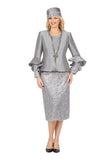 Giovanna G1321 steel silver sequin skirt suit