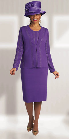 Lily & Taylor 651 purple knit skirt suit