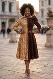 Brown Accent Bow Midi Dress