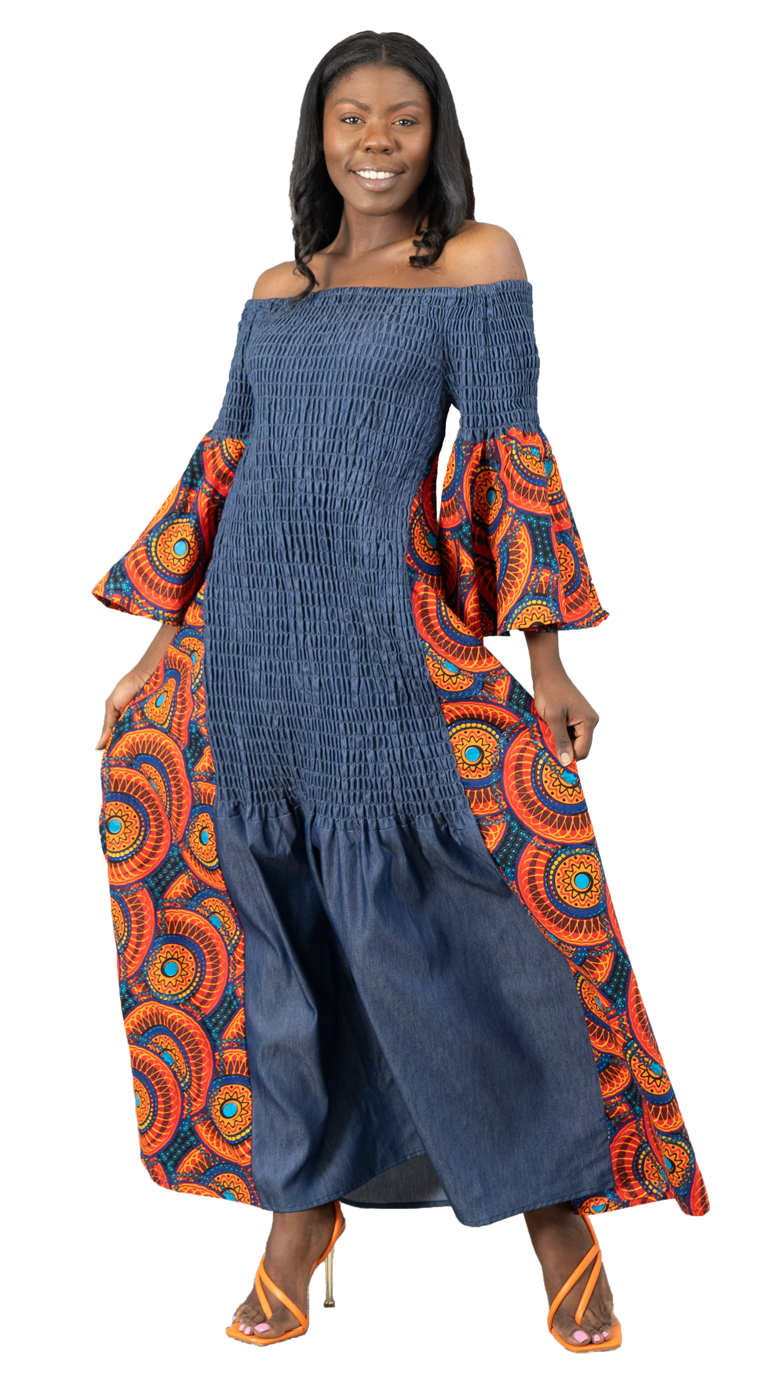 African Print Denim Smock Dress – Diva's Den Fashion, LLC