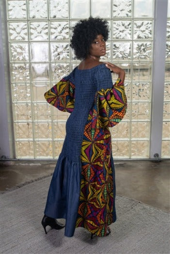 African Print Denim Smock Dress – Diva's Den Fashion, LLC