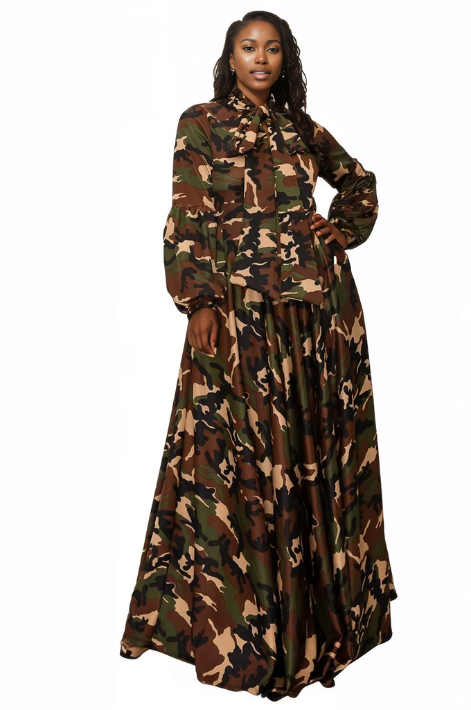 L I V D Women's Camo Bella Donna Dress with Ribbon and Puffed Out Sleeves, Camo, 3X L I V D Women's Camo Bella Donna Dress with Ribbon and Puffed Out Sleeves, Camo, 3X