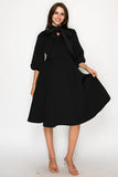 Black Bow Tie Solid Midi Dress