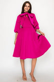 Fuchsia Pink Bow Tie Solid Midi Dress