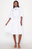 White Bow Tie Solid Midi Dress