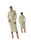 Kayla 5331 olive green knit skirt suit