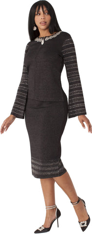 Kayla 5340 black bell sleeve knit skirt suit