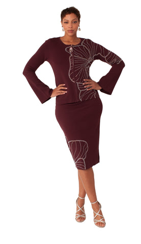 Kayla 5345 burgundy knit skirt suit