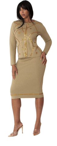 Kayla 5348 olive green knit skirt suit
