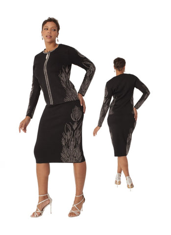Kayla 5355 black knit skirt suit